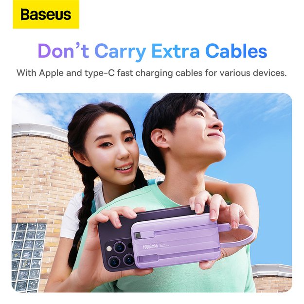 Baseus Comet Series powerbank with display 10000mAh 22.5W - purple + USB-A / USB-C cable 10