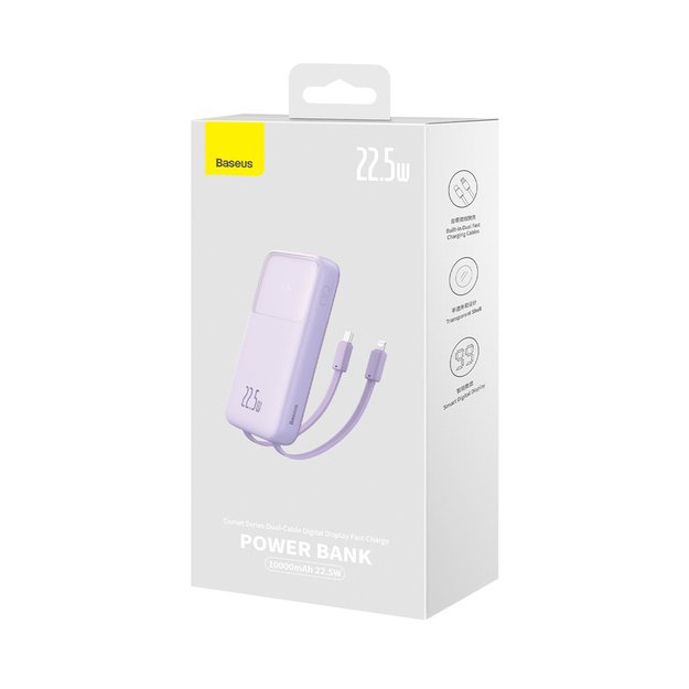 Baseus Comet Series powerbank with display 10000mAh 22.5W - purple + USB-A / USB-C cable 7