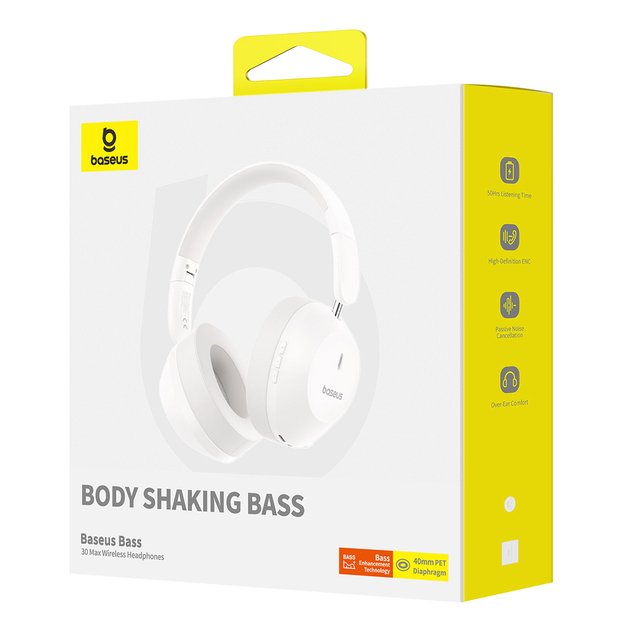 Baseus Bass 30 Max Wireless On-Ear Bluetooth 5.3 Headphones - White 6