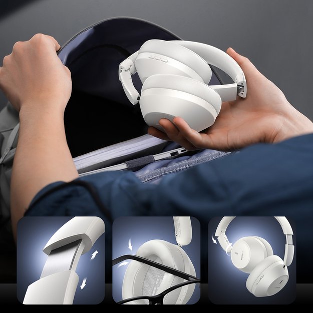 Baseus Bass 30 Max Wireless On-Ear Bluetooth 5.3 Headphones - White 14