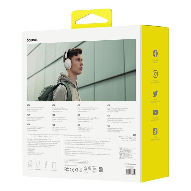 Baseus Bass 30 Max Wireless On-Ear Bluetooth 5.3 Headphones - White 7
