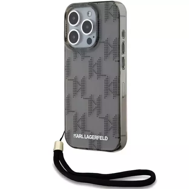 Karl Lagerfeld IML Mono KL Pattern &amp  Cord case for iPhone 15 Pro - black