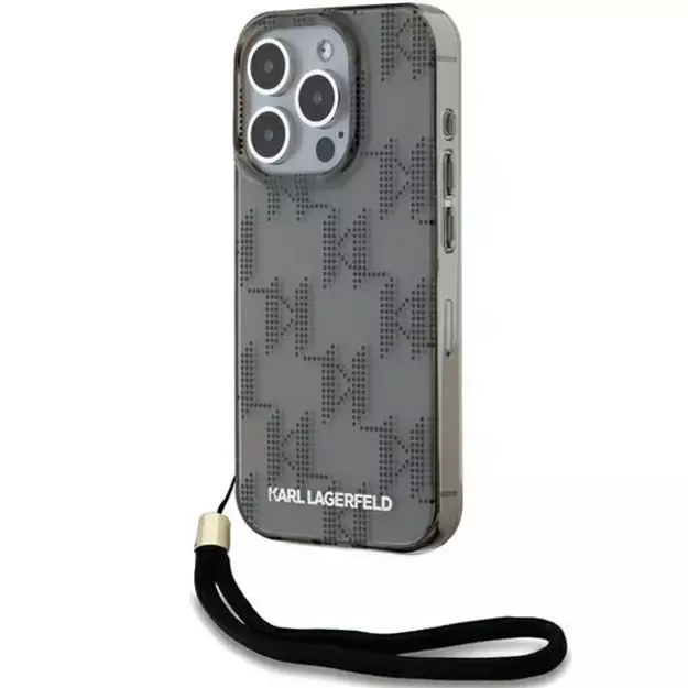 Karl Lagerfeld IML Mono KL Pattern &amp  Cord case for iPhone 15 Pro Max - black