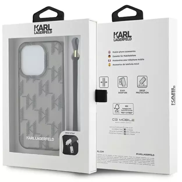 Karl Lagerfeld IML Mono KL Pattern &amp  Cord case for iPhone 15 Pro Max - black 12