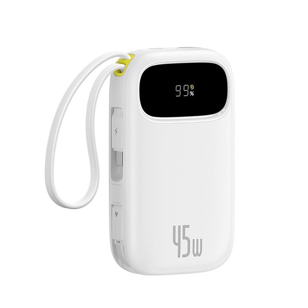 Baseus EnerFill FC31 20000mAh 45W Powerbank with Digital Display and 2 Built-in Cables (USB-C + Lightning) - White 1