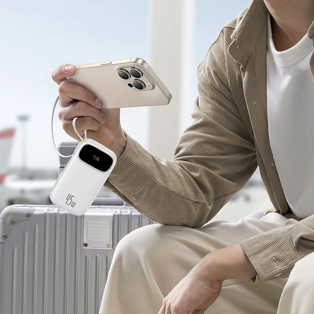 Baseus EnerFill FC31 20000mAh 45W Powerbank with Digital Display and 2 Built-in Cables (USB-C + Lightning) - White 5