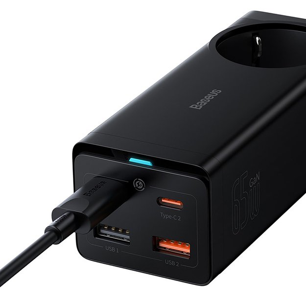 Baseus GaN3 Pro 65W EU Charging Station + 2 x USB-C + 2 x USB-A with Baseus Xiaobai USB-C 100W 1m Cable - Black 5
