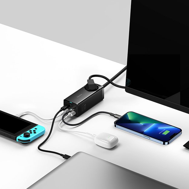 Baseus GaN3 Pro 65W EU Charging Station + 2 x USB-C + 2 x USB-A with Baseus Xiaobai USB-C 100W 1m Cable - Black 6
