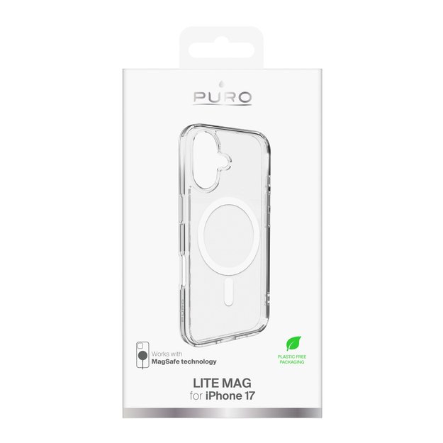 Puro Lite Mag TPU+PC Case Compatible with MagSafe for iPhone 17 - Transparent with White Ring 1