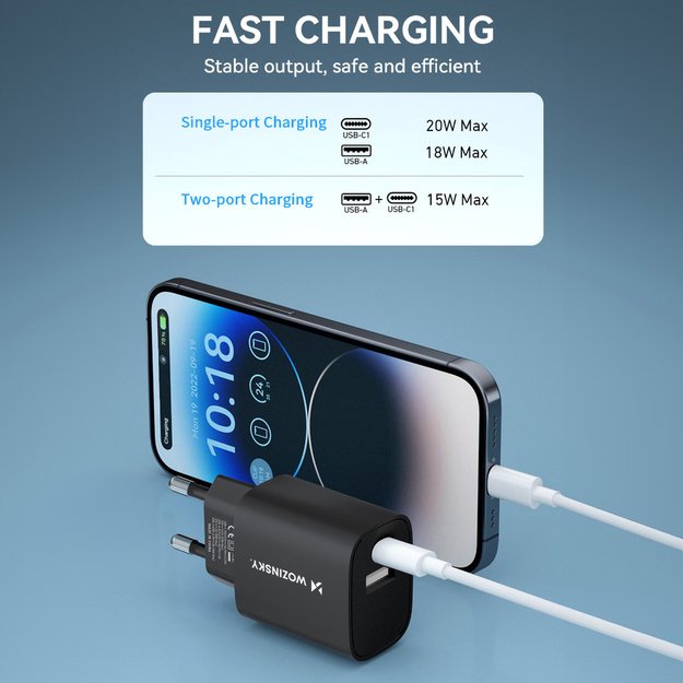Wozinsky WGWCB USB-A USB-C 20W wall charger - black 8