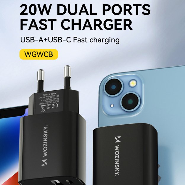 Wozinsky WGWCB USB-A USB-C 20W wall charger - black 5