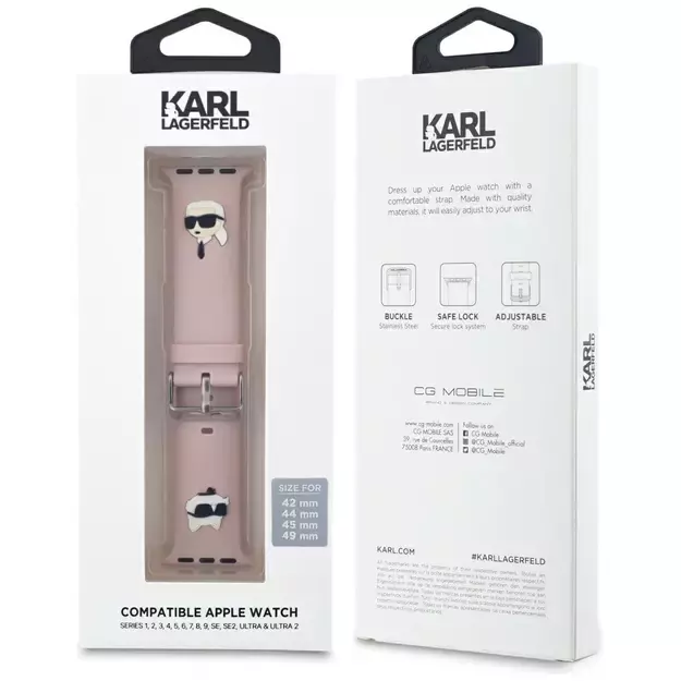 Karl Lagerfeld 3D Rubber Karl&amp Choupette Heads strap for Apple Watch 42/44/45/49mm - pink 3