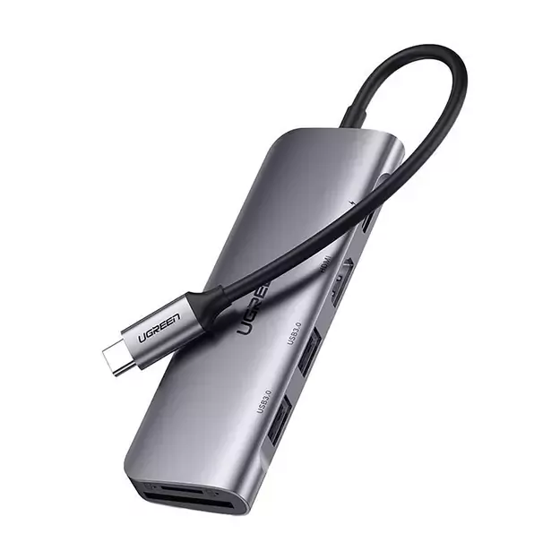 Ugreen CM195 ​​6in1 adapter USB-C - HDMI / 2x USB-A 3.0 / USB-C PD / SD / TF reader - gray