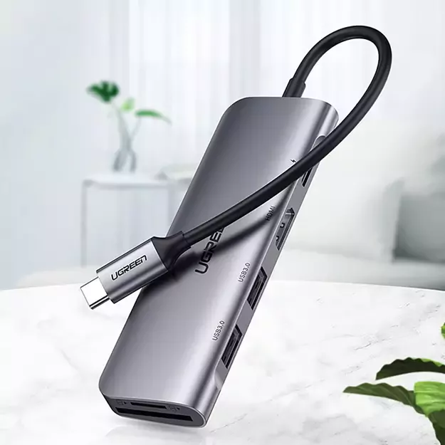 Ugreen CM195 ​​6in1 adapter USB-C - HDMI / 2x USB-A 3.0 / USB-C PD / SD / TF reader - gray 1