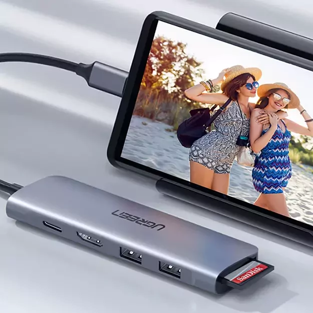 Ugreen CM195 ​​6in1 adapter USB-C - HDMI / 2x USB-A 3.0 / USB-C PD / SD / TF reader - gray 7