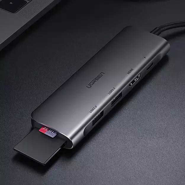 Ugreen CM195 ​​6in1 adapter USB-C - HDMI / 2x USB-A 3.0 / USB-C PD / SD / TF reader - gray 5