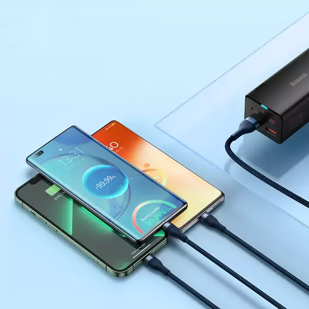 Baseus Flash Series II cable USB - USB Type C / Lightning / micro USB 100 W 1.2 m blue (CASS030003) 15