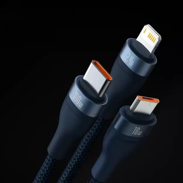 Baseus Flash Series II cable USB - USB Type C / Lightning / micro USB 100 W 1.2 m blue (CASS030003) 10