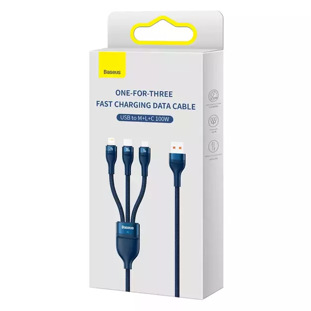 Baseus Flash Series II cable USB - USB Type C / Lightning / micro USB 100 W 1.2 m blue (CASS030003) 4
