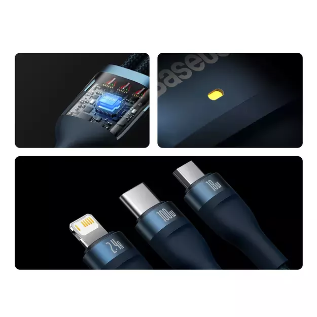 Baseus Flash Series II cable USB - USB Type C / Lightning / micro USB 100 W 1.2 m blue (CASS030003) 13