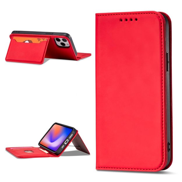 Magnet Card Case for iPhone 12 Pro Pouch Card Wallet Card Holder Red 14
