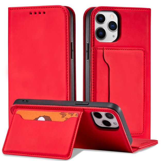 Magnet Card Case for iPhone 12 Pro Pouch Card Wallet Card Holder Red 13
