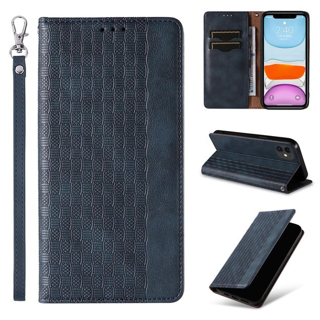 Magnet Strap Case for iPhone 12 Pouch Wallet + Mini Lanyard Pendant Blue 2