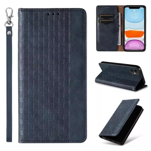 Magnet Strap Case for iPhone 12 Pouch Wallet + Mini Lanyard Pendant Blue 14