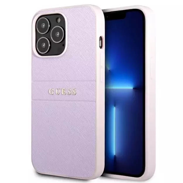 Guess GUHCP13LPSASBPU iPhone 13 Pro / 13 6.1&quot  purple/purple Saffiano Hot Stamp &amp  Metal Logo