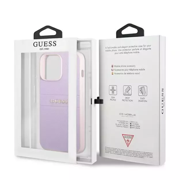 Guess GUHCP13LPSASBPU iPhone 13 Pro / 13 6.1&quot  purple/purple Saffiano Hot Stamp &amp  Metal Logo 14