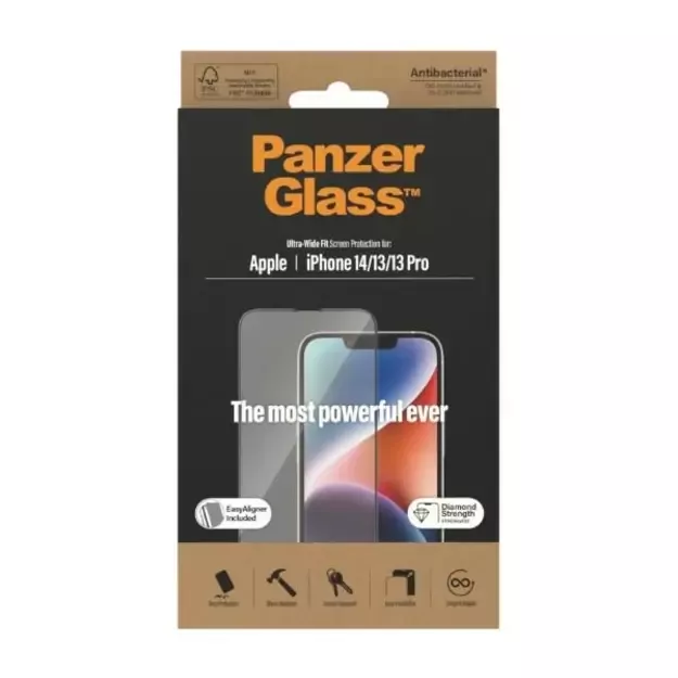PanzerGlass Ultra-Wide Fit Tempered Glass Antibacterial Privacy with Positioner for iPhone 14/13 Pro/13 6