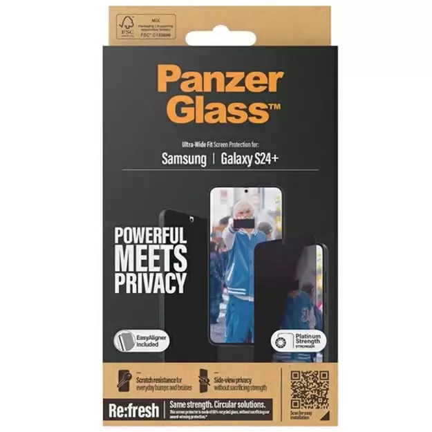 PanzerGlass Ultra-Wide Fit Privacy Tempered Glass with Positioner for Samsung Galaxy S24+ 3