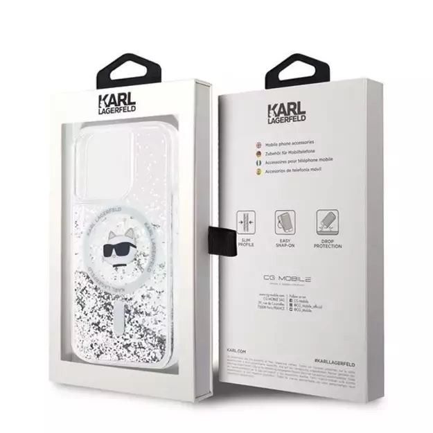 Karl Lagerfeld Liquid Glitter Choupette Head MagSafe case for iPhone 14 Pro - transparent 13