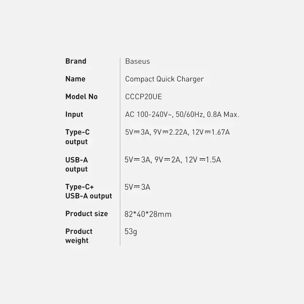 Baseus Compact fast charger USB / USB Type C 20W 3A Power Delivery Quick Charge 3.0 black (CCXJ-B01) 11