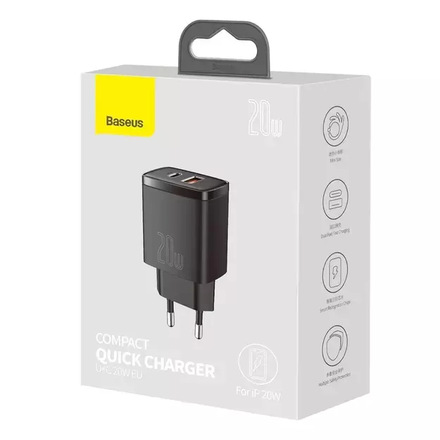Baseus Compact fast charger USB / USB Type C 20W 3A Power Delivery Quick Charge 3.0 black (CCXJ-B01) 4