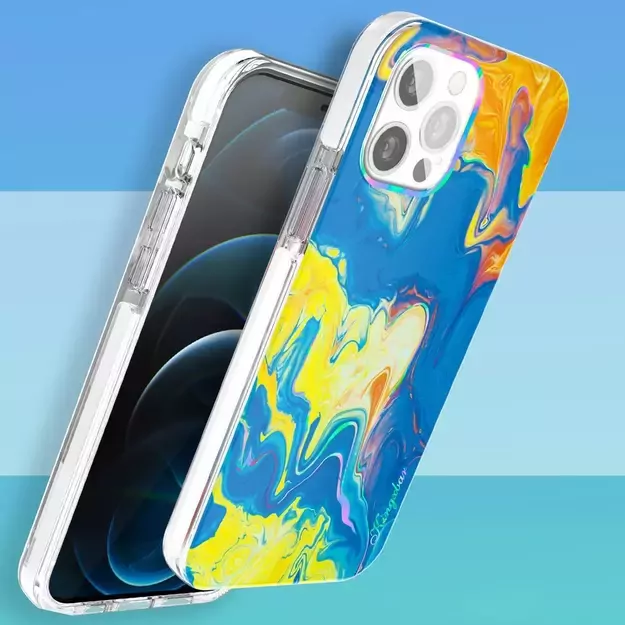 Kingxbar Watercolor Series color case for iPhone 12 Pro Max yellowblue 4