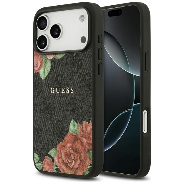 Guess 4G Flowers Print MagSafe case for iPhone 17 Pro - black