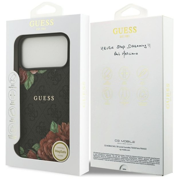 Guess 4G Flowers Print MagSafe case for iPhone 17 Pro - black 4