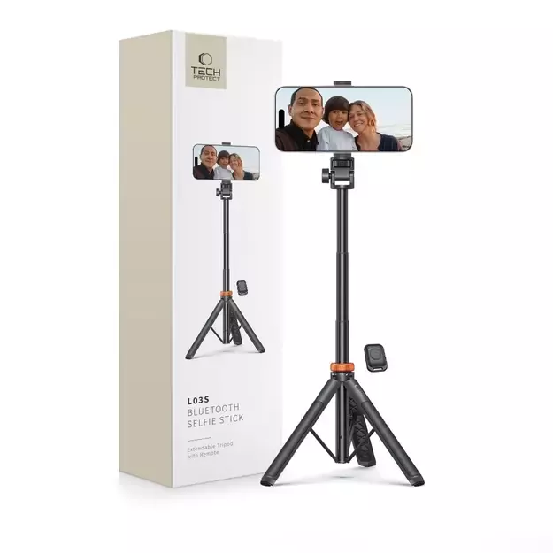 Tech-Protect L03S Bluetooth selfie stick with remote control, tripod up to 148cm and head 180 - black