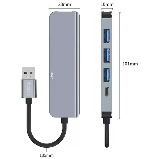 HUB Tech-Protect V0 5in1 USB-A - USB-A 3.0 / 3x USB-A 2.0 / USB-C - gray 3