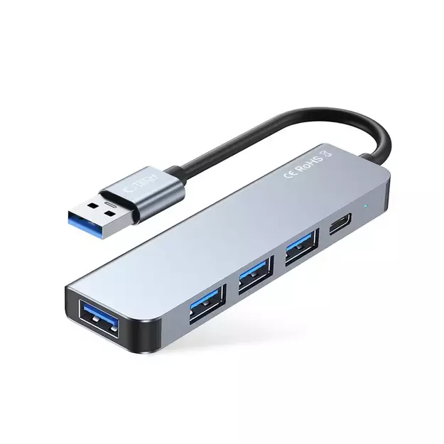 HUB Tech-Protect V0 5in1 USB-A - USB-A 3.0 / 3x USB-A 2.0 / USB-C - gray 5