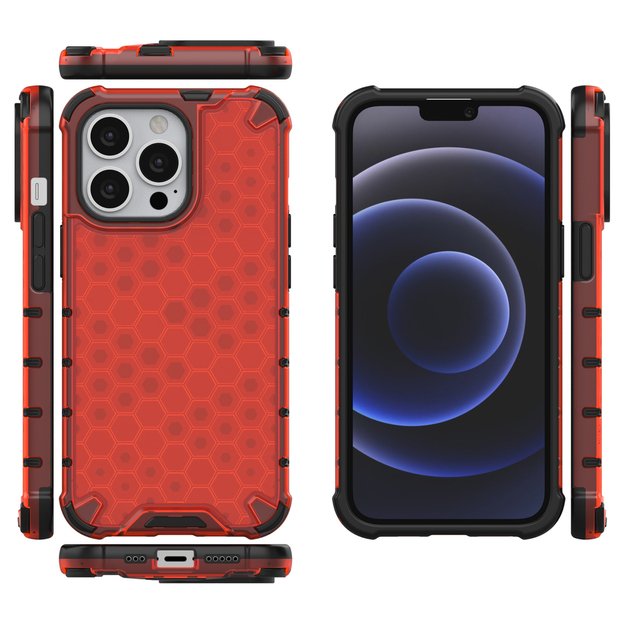 Honeycomb Case armor cover with TPU Bumper for iPhone 13 Pro red 14