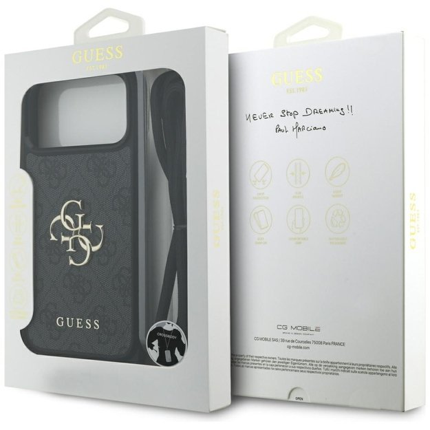 Guess 4G Big Logo Cord Stap Crossbody Case for iPhone 17 Pro Max - Black 6
