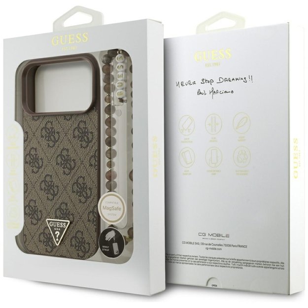Guess 4G Strap Triangle Logo MagSafe Case for iPhone 17 Pro Max - Brown 7