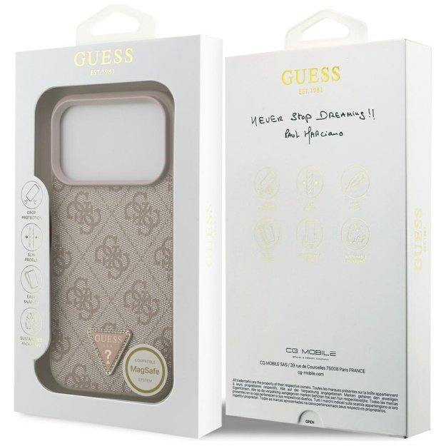 Guess Leather 4G Triangle Strass MagSafe Case for iPhone 17 Pro - Pink 7