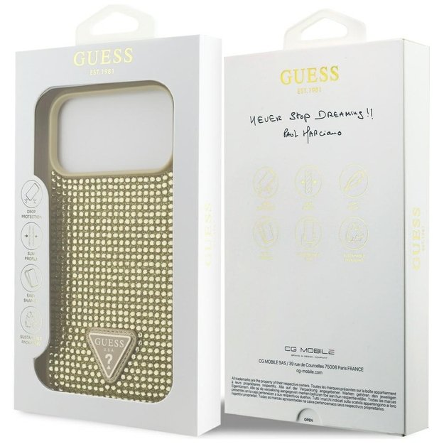 Guess Rhinestone Triangle Logo Case for iPhone 17 Pro Max - Gold 7