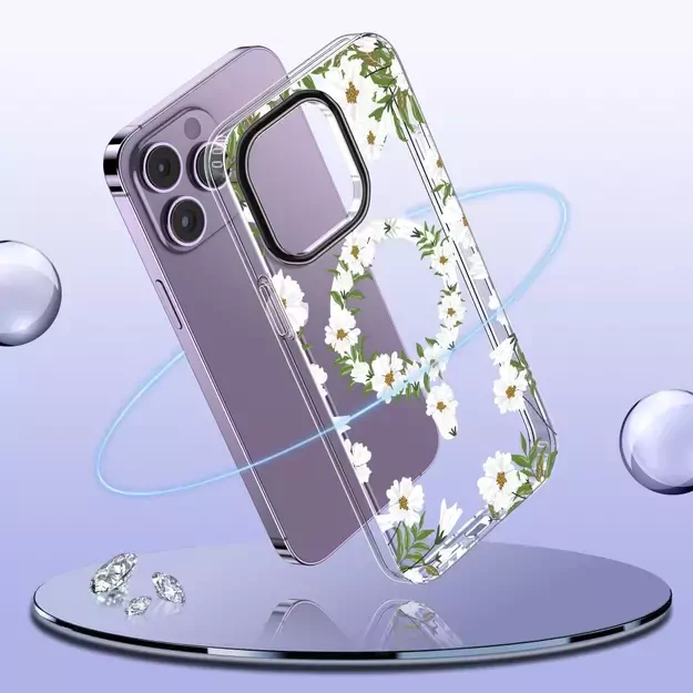 Tech-Protect MagMood MagSafe case for iPhone 15 Pro - daisies with leaves 3