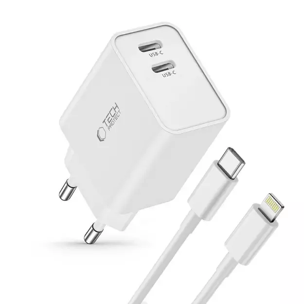 Tech-Protect C35W 2x USB-C PD 35W Wall Charger with USB-C / Lightning Cable - White 9