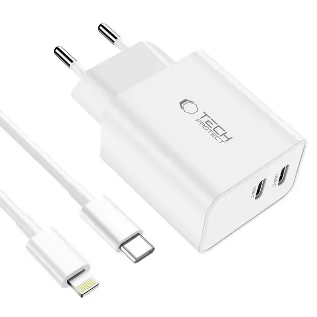 Tech-Protect C35W 2x USB-C PD 35W Wall Charger with USB-C / Lightning Cable - White 10