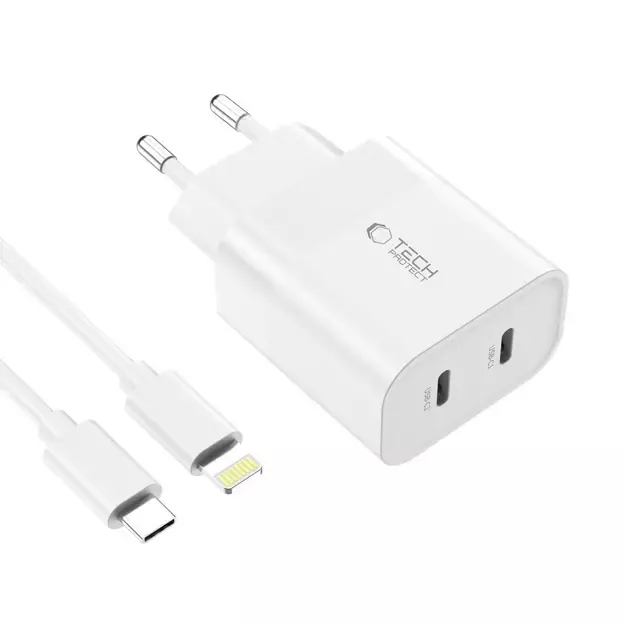 Tech-Protect C20W 2x USB-C PD 20W charger with USB-C / USB-C cable - white 2